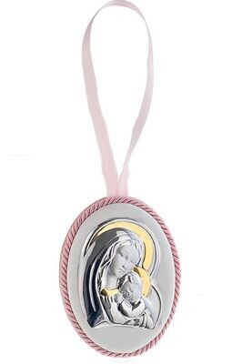 Medalla para la Cuna de la Virgen con el Niño con Borde Rosado