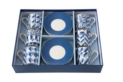Set de 6 Tazas de Espresso con Platitos Geometric Blue MM