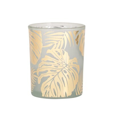 Monstera Leaf Etched Gold Mirror 4x5" Hurricane Vase