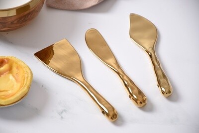 Set de 3 Cuchillos de Queso Dorados (Madera)