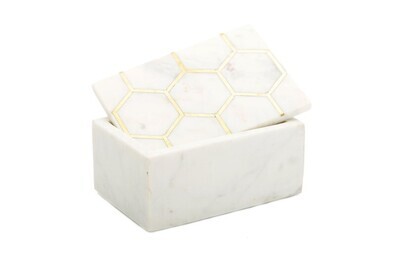 Caja de Marmol Blanca con Detalles Hexagonales Dorados