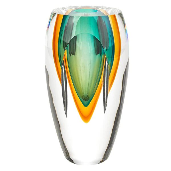 Art Glass Vase Amber and Green 8