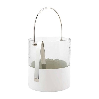 White Two-Tone Glass Ice Bucket Set