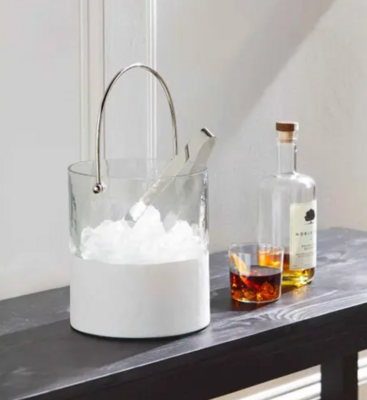 White Two-Tone Glass Ice Bucket Set