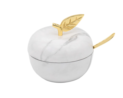 Marble Gold Apple Jam Jar with Lid and Spoon