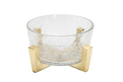 Bowl Martillado de Vidrio en Base Dorada