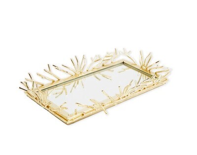 Bandeja Rectangular Decorativa Dorada con Espejo