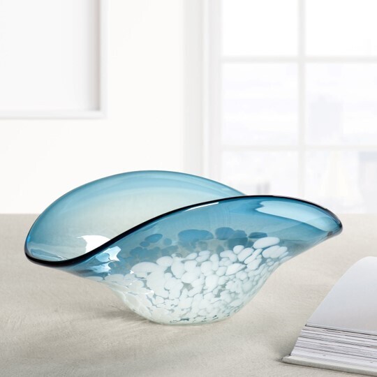 Surf Wave Blue Glass Decor Bowl 11.5&quot;