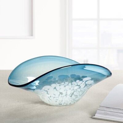 Surf Wave Blue Glass Decor Bowl 11.5&quot;