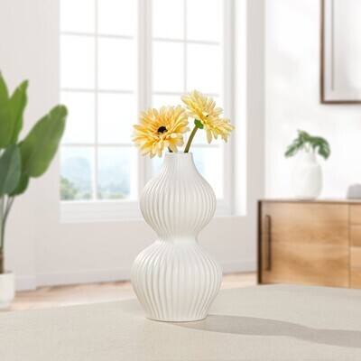 Sophia White Glaze Ceramic Vase 8"