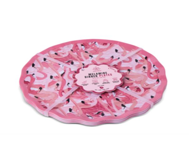 Set de 4 Platos de Comida de Melamina Flamingo