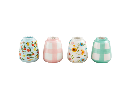 Green Stripes Fruity Floral Bud Vase