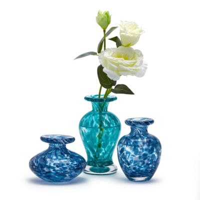 Set de 3 Vases Blue Glass Bottle Swirl