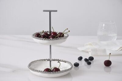 Mini Stand de 2 Pisos Blanco (Plateado)
