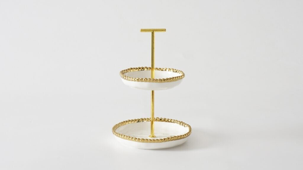 Mini Stand de 2 Pisos Blanco (Dorado)