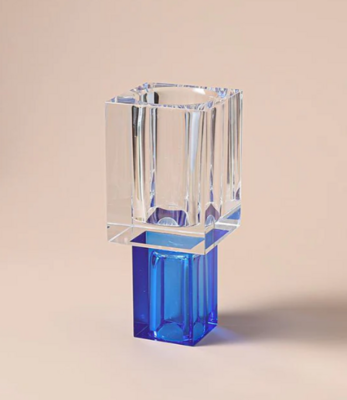 Crystal Bud Vase with Blue Base Large