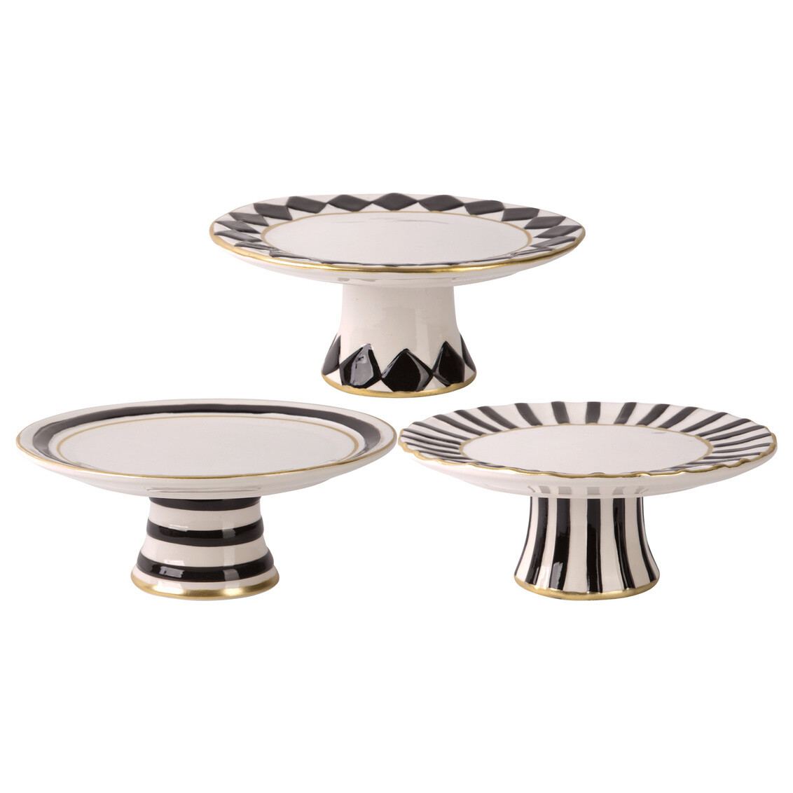 Cake Stand Con Borde Dorado Cuadros Blanco y Negro 8&quot; MM