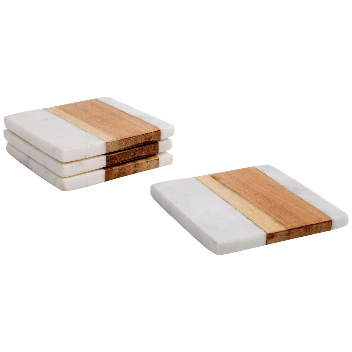Set de 4 Coasters de Madera y Marmol Blanco