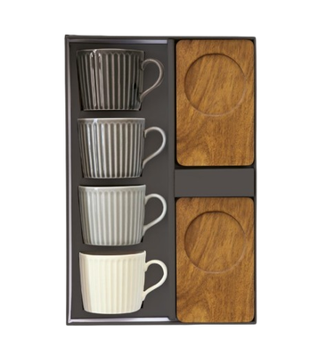 Set de 4 Tazas de Espresso con Bases de Madera Take a Break (Black &amp; White)