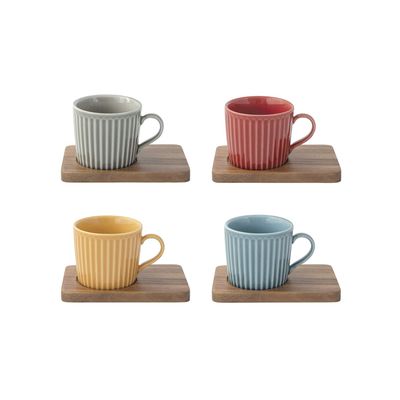 Set de 4 Tazas de Espresso con Bases de Madera Take a Break