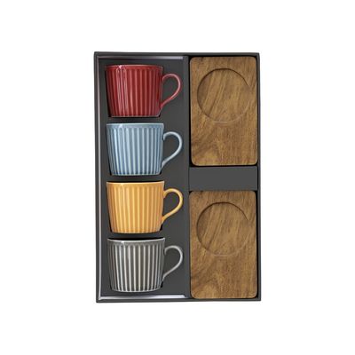 Set de 4 Tazas de Espresso con Bases de Madera Take a Break