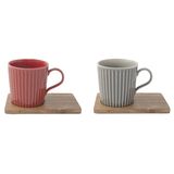 Set de 2 Mugs con Base de Madera Take A Break (Rojo y Gris)