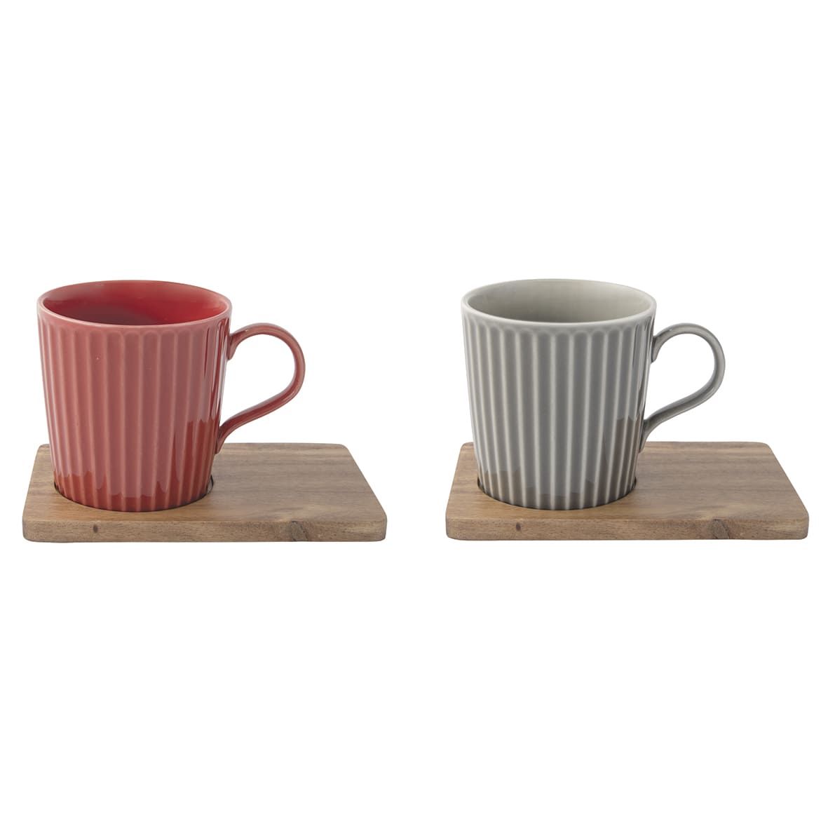 Set de 2 Mugs con Base de Madera Take A Break (Rojo y Gris)
