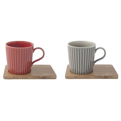 Set de 2 Mugs con Base de Madera Take A Break (Rojo y Gris)