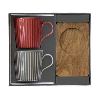 Set de 2 Mugs con Base de Madera Take A Break (Rojo y Gris)