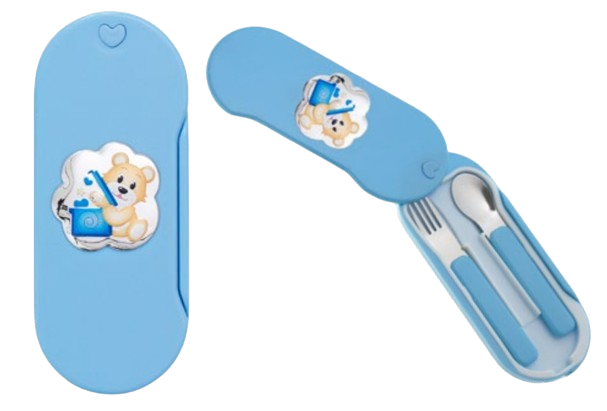 Cubiertos de Bebé en Estuche Celeste Osito