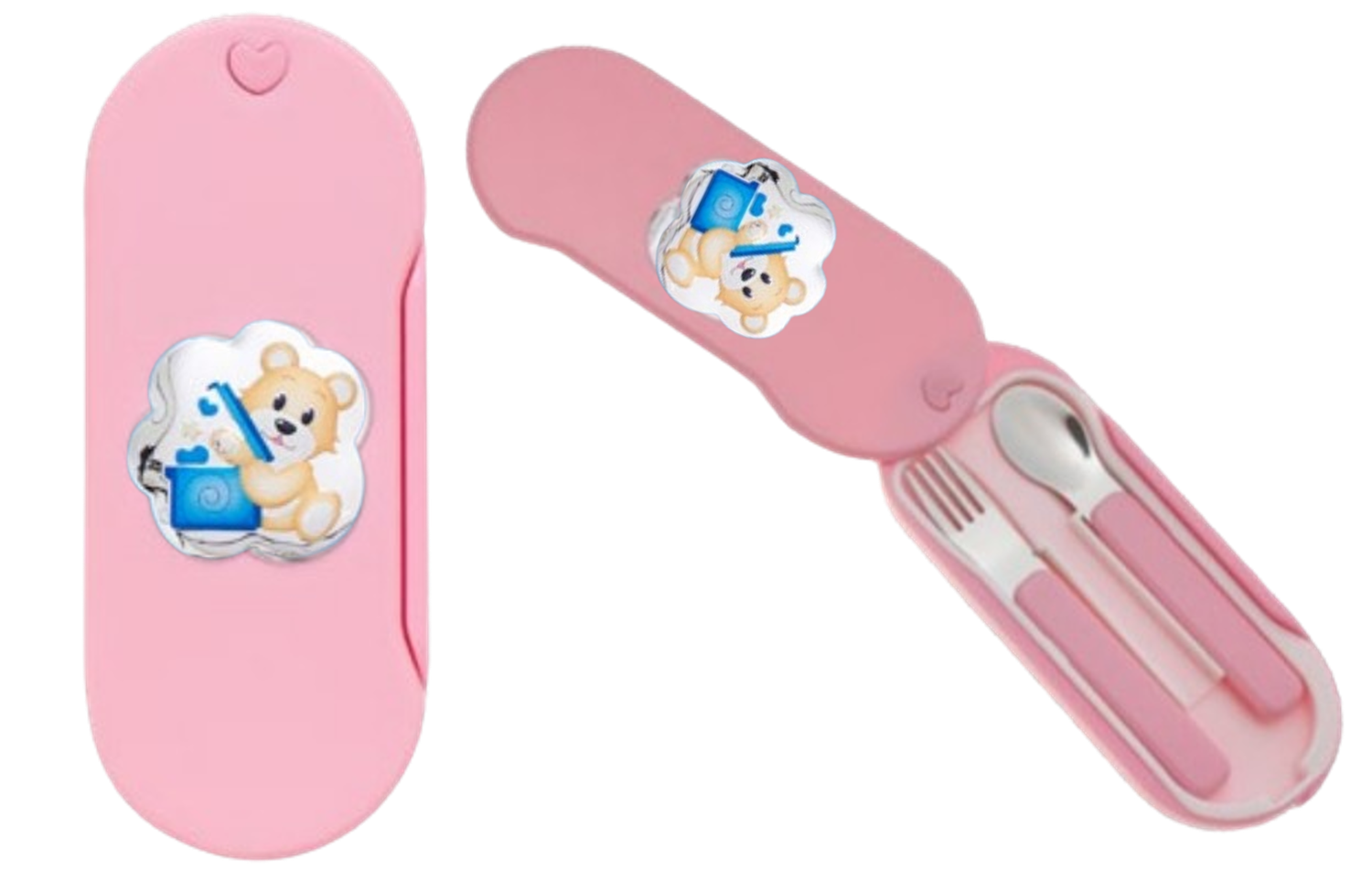 Cubiertos de Bebé en Estuche Rosado Osito