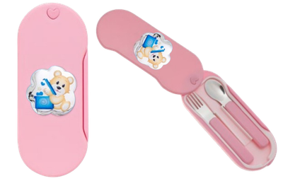 Cubiertos de Bebé en Estuche Rosado Osito