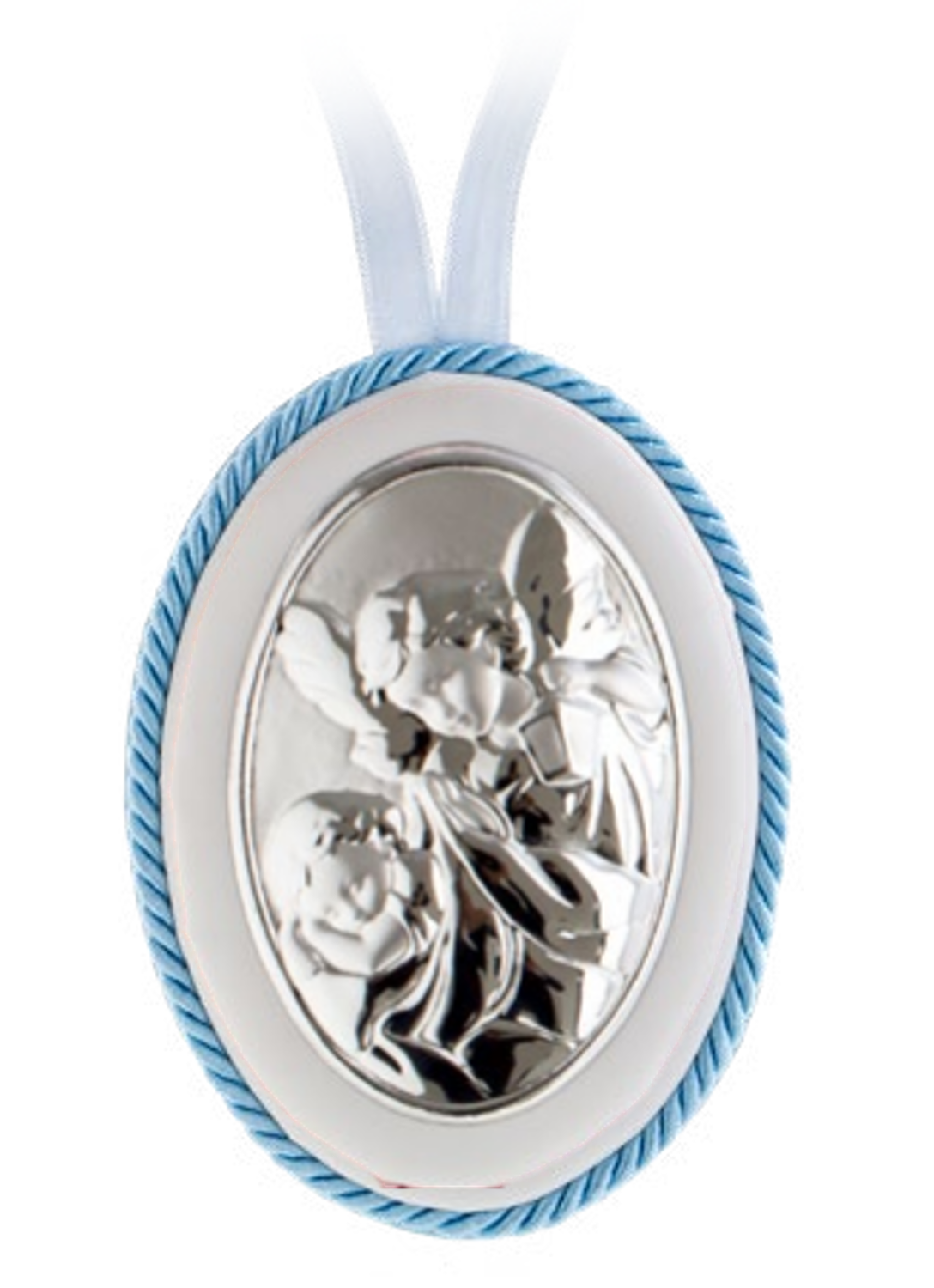 Medalla para la Cuna de Angel de la Guarda con el Niño con Borde Celeste