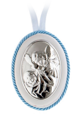 Medalla para la Cuna de Angel de la Guarda con el Niño con Borde Celeste