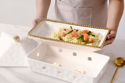 Chafing Dish Rectangular Blanco (Dorado)