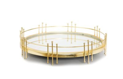 Bandeja de Espejo Redonda con Diseño Dorado