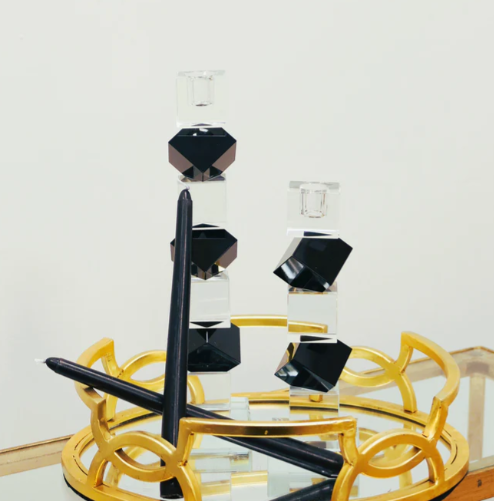 Candelabro de Cristal con Cubos Diagonales Negros Mediano