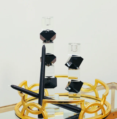 Candelabro de Cristal con Cubos Diagonales Negros Mediano