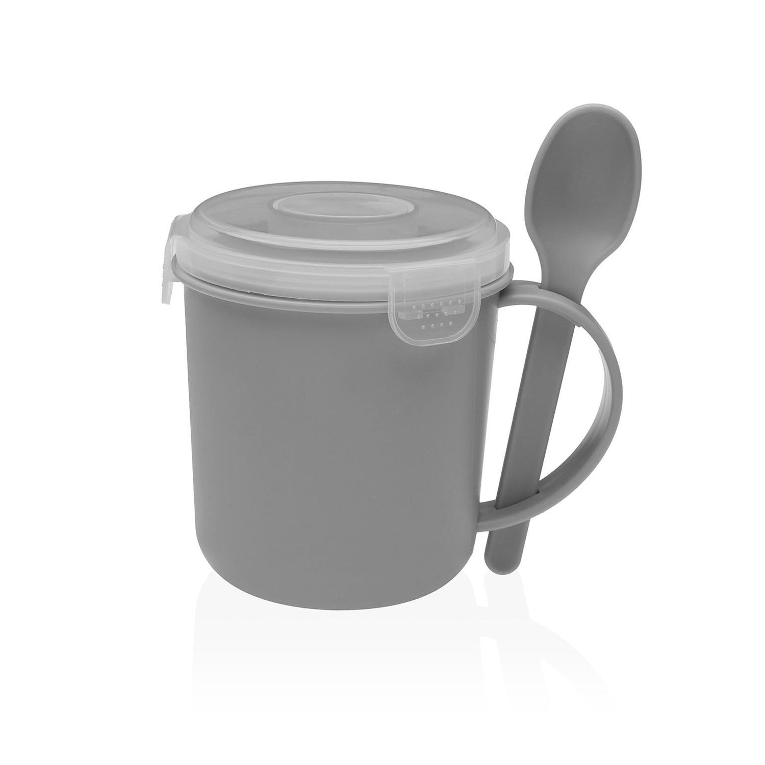 Vaso Porta Alimentos con Cuchara Gris