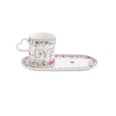Mug con Bandeja de Porcelana Mon Amour