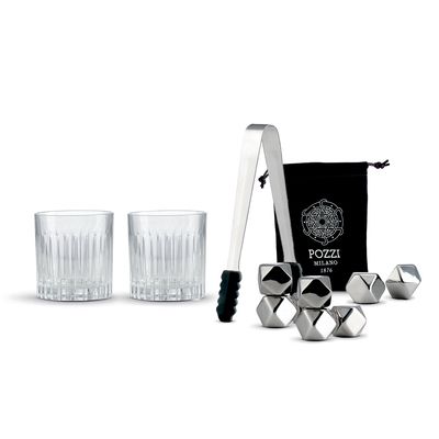 Set de Cocktail con 2 Vasos, Esferas y Pinza Transparente
