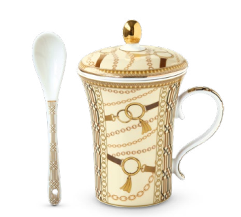 Taza con Tapa y Cuchara Luxury Chain Beige