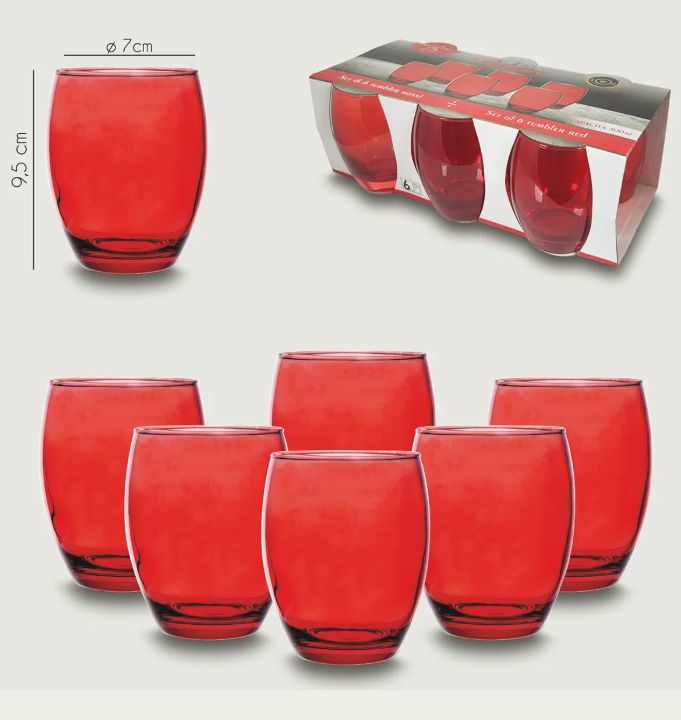 Set de 6 Vasos Bajos Rojos