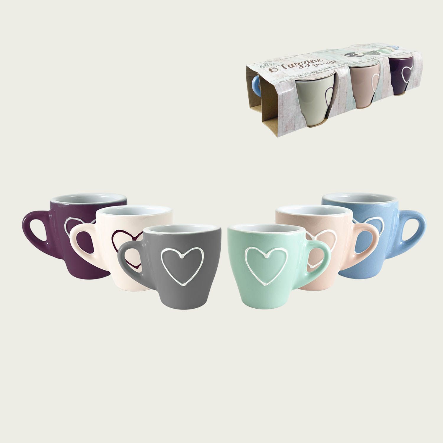 Set de 6 Tazas Corazones Cuore
