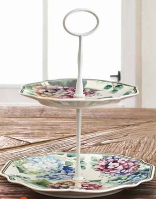 Dulcera de 2 Pisos de Porcelana Flora