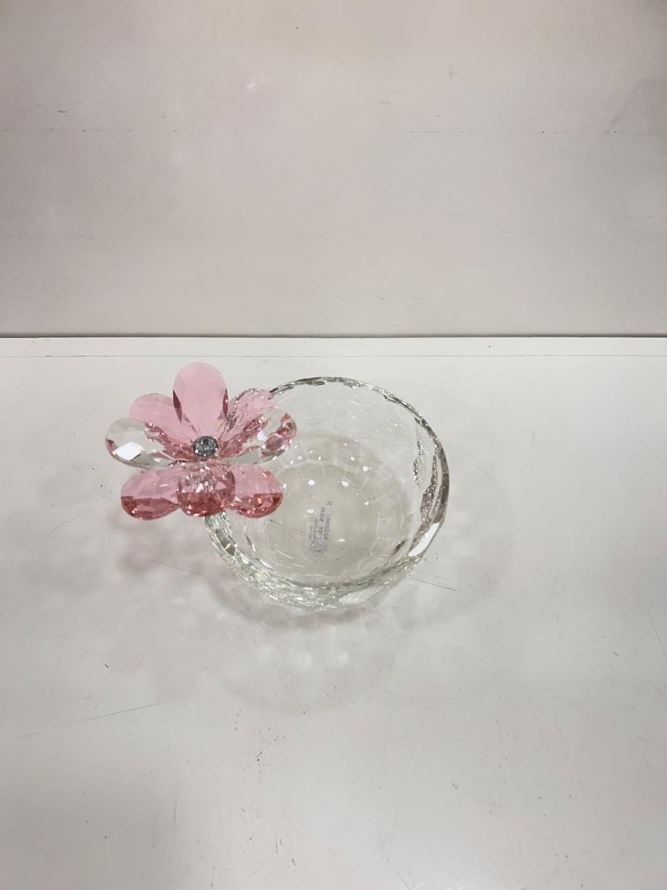 Platito de Cristal con Flor Rosada