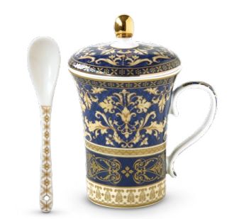 Taza con Tapa y Cuchara Baroque Beige Blue