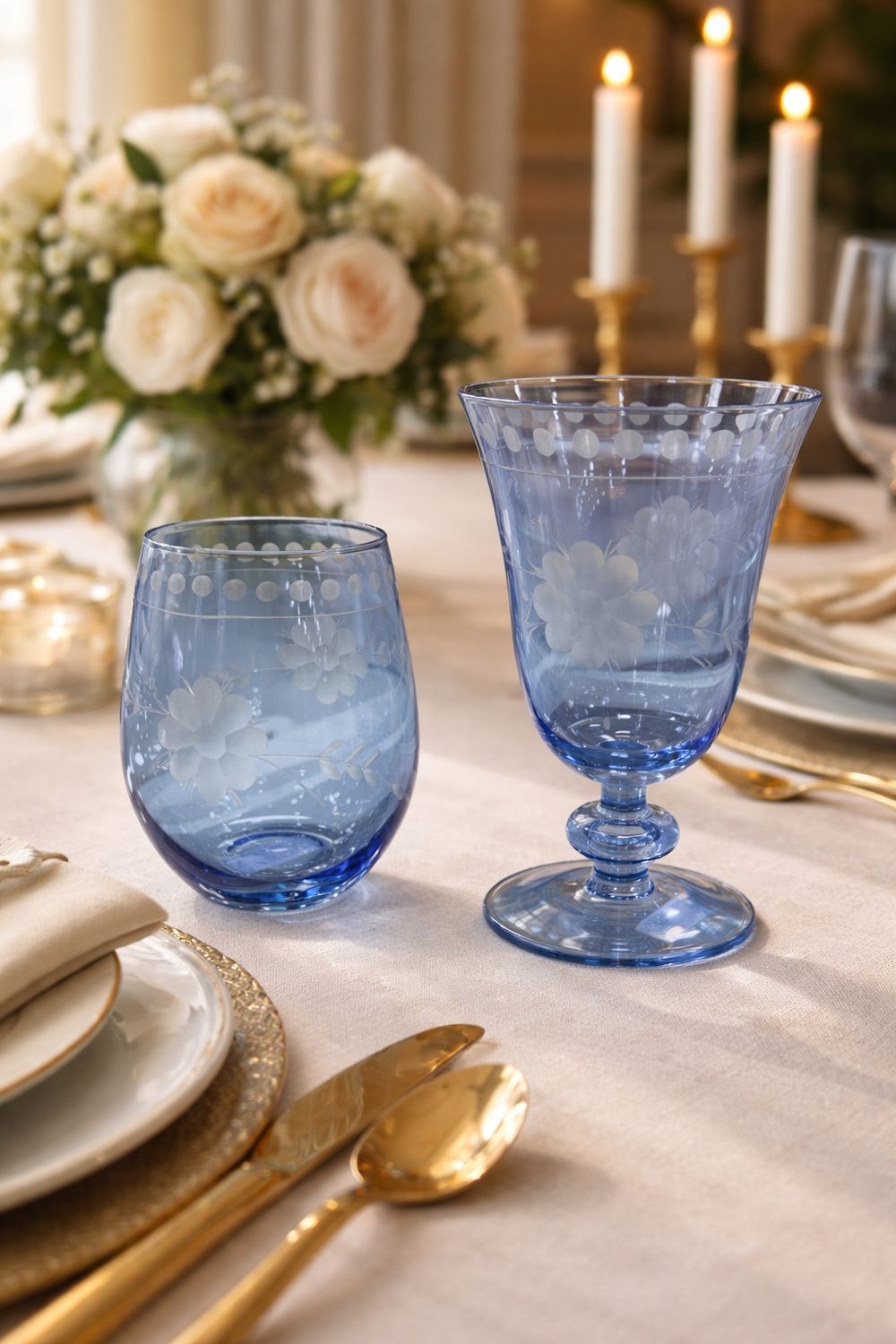 Belle Fleur Stemless Blue S/4