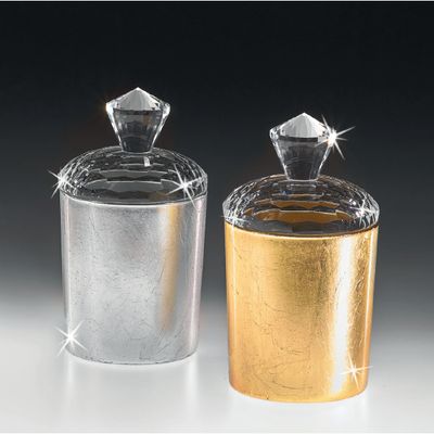 Portavela de Cristal Dorado con Tapa de Cristal