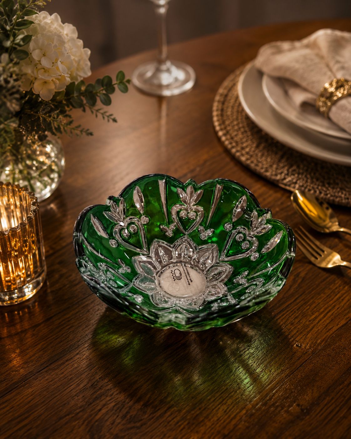 Case Crystal Green Candy Dish SML